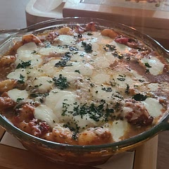 I used Italian sausage instead. I added more cheese both mozzarella and added Parmesan just to the top. Added more meat and cut the casing off and left larger pieces.