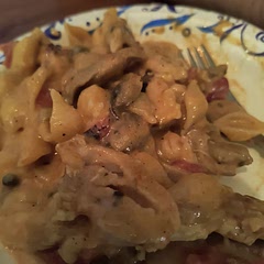 I changed out the sun dried tomatoes for fire roasted diced tomatoes and exchanged onion for mushrooms. I also added capers. 