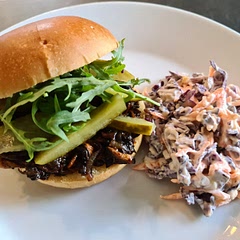Always cook more mushrooms than you think you need! If you think you have enough, then double it. Simple, quick, and tasty dinner. Served with homemade coleslaw.