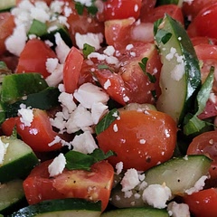 Simple and fresh! I'm not a huge fan of avacado so I omitted this and added more tomato and cucumber. Topped this on a bit of fresh spinach and garnished with parsley! Great easy lunch!