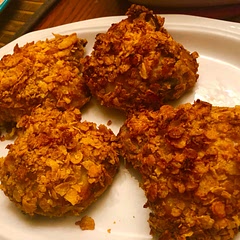 This recipe is fine, but it is very bland. I recommend skinning the chicken and doing a regular coating method of flour egg and cornflakes. Add a lot of seasoning, however you prefer!
