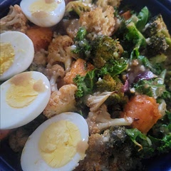 Super filling and delicious! I didn't have tahini so I mixed about 2 tbs of sesame oil and a tbs of peanut butter. Cooked some quinoa to put it on top of.