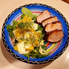 Served this with Mexican spice rubbed pork tenderloin.  Served over a bed of spinach, and sprinkled some fennel fronds on top.  The picture isn't great, but the fresh-fruitiness (is that a word?!) and the spice on the pork made a great combination! 