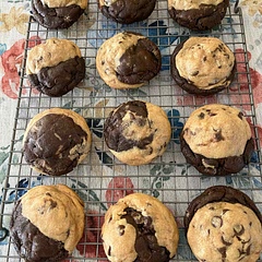 They came out pretty good!  Thick and soft, full of chips, these big cookies are a great combo!