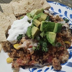 Used 1lb ground beef and 1 cup quinoa, doubled the water. Everyone loved it.