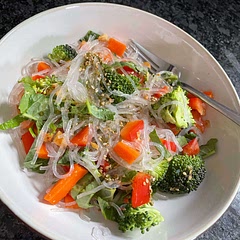 Swapped  some veggies to my tastes, but over all good. Liked the dressing. Very pretty dish.