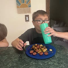Swapped the zucchini for potatoes. Kids liked it but they prefer the little smokes so I’ll use the mini sausage next time.