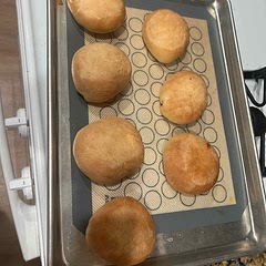 I followed the bun recipe & then stuffed them with a cheeseburger type mixture & they turned out great! 
375 for 20 mins were perfect