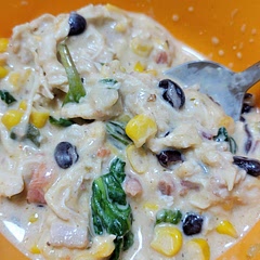Threw in a little spinach that needed to get used for color, added a little oregano (and Cayenne to individual bowls as my hubby and I have some sinus crud right now) and it turned out great