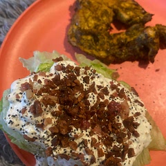 I really like this wedge salad the dressing was amazing. It was difficult to cut with a fork, but I managed. I will definitely be making this again. I did use bacon bits.