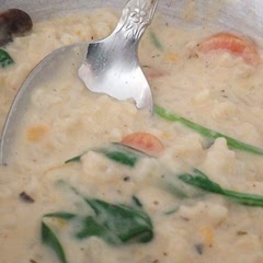 Made quite a few substitutes because things were missing from the cupboard, but it's really good.  Spinach instead of kale, Cajun seasoning instead of old bay, heavy cream instead of coconut milk, etc.
