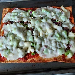 Next time I make it, I would cook the ingredients first and then bake them on the pizza. They were not all cooked