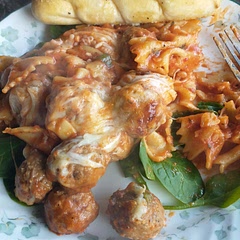 Super easy to throw together on busy nights! We served ours over a bed of baby spinach and with garlic bread sticks on the side. Delicious and of course, budget friendly!
