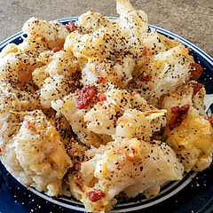 I added some bacon bits and finished with coarse ground black pepper and some Longhorn Steak seasoning. Delicious!