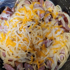I cooked the onion and kielbasa in sausage grease. I made chicken broth with bullion cubes. Spaghetti noodles because it's what I had. It turned out really good. Will definitely make this again.
