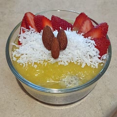 There's not much flavor even with the added strawberries and almonds that I put in it. Maybe adding granola would help.. I used half the Chia seeds per someone else's recommendations but I did not put any sweetener in and it needed it. 2/10