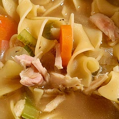 Added celery and made homemade chicken broth. Had leftovers of a rotisserie chicken, so I used that.