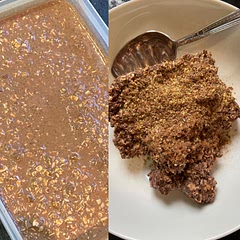 I had 4 portions and put it in one tub, topped with cinnamon and ground flaxseed instead of the nibs. Quite bitter between the coffee and cocoa but I liked it