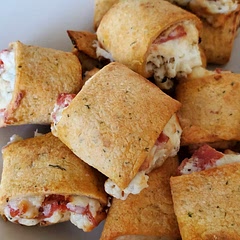I added some chopped turkey pepperoni. Oh Em Gee, these were SO GOOD! I think they would be good with sausage also. I dipped mine in Rao pizza sauce. 