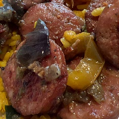 Added bacon and yellow rice