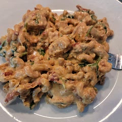 I used the oil from the sundried tomatoes for the initial oil on the chicken. 
3 chicken breasts instead of two.
There are so many different flavors going on in this meal its real good, every bite is worth celebrating.

Big kid approved