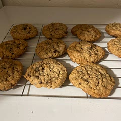 Didn’t have enough raisins so I halved the recipe, and added a half a cup of semi sweet mini chocolate chips. They look beautiful and though I don’t care for this type of cookie I did like it. 6.5/10.
