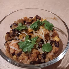 Turned out well and it was a very quick meal. Don't use brown rice unless you have time to cook it longer. 8/10