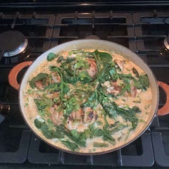 Took on board the suggestion about adding spinach as one of my favorite vegetables and threw in a few peas to add to the vegetable count.