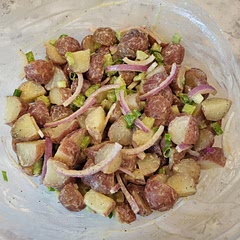 Watch potatoes so you dont overvook. 8 min was plenty. Swapped out celery for the bell pepper but otherwise followed! Great recipie!