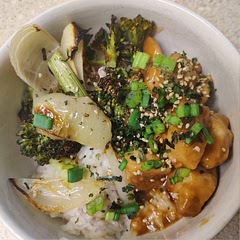 Served this with sushi rice and roasted broccoli and onions. Topped with green onions and furikake. Delicious!! This will be a repeat dish in our house