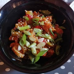 I added more green veggies and used peanut butter instead of peanuts. Also used sweetener instead of honey to fit my diet. It is very tasty! 