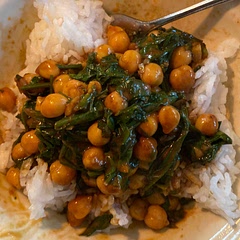 Added ginger and lemon juice, would benefit from more tang. Would be good with chicken and other veggies too.