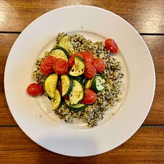 Delicious! Made it vegetarian by not including chicken. Sped up the process by roasting the zucchini & tomatoes in the air fryer.