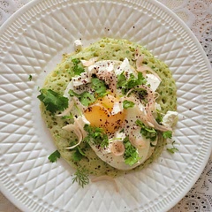 topped with feta, coriander, pickled onions and sumac