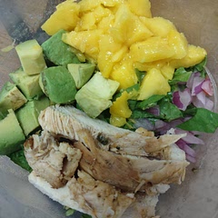 Used spicy mango chicken for this salad. I don't care for oil and vinegar so I just didn't use any dressing, and it didn't need it. 5/10