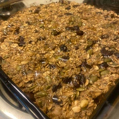 I made these into bars. Drizzled some honey on top. I didn’t have cranberries so i used raisins. I threw a few choc chips in as well. Baked for 20 minutes