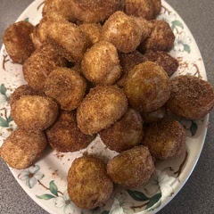 These have the texture of a soft bagel or soft pretzel. The cinnamon and sugar melt in your mouth. I never used monk sugar before. It has a good flavor.  I would rename these cinnamon sugar bagel bites.