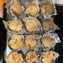 These were super moist and delicious!  Instead of oil I used butter and instead of buttermilk I used half and half, and they still came out out great.  (I had no muffin liners so I made some out of aluminum foil, and it worked just fine)