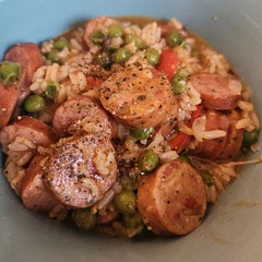 I used some jalapeno cheddar sausages and brown rice
