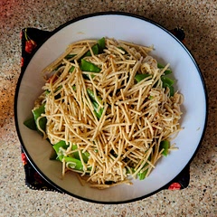 Used Ramen noodles and skipped the oyster sauce. Coconut aminos instead of soy sauce & toasted sesame oil with crunchy gluten free chow mein noodles on top. 