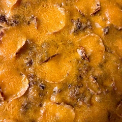 Made with two cans of cream of mushroom, 3 large potatoes sliced and added a hefty spoonful of minced garlic.