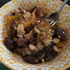 I used roasted tomatoes instead of fresh as several reviewers said the tomato made the dish watery. I added yellow squash to the dish. I loved it. DH isn’t a huge Greek chicken fan so it wasn’t his favorite. I loved it.
