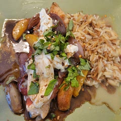 This was really good! Lots of different flavors that meshed well together. Of course we didn't give the kids the full experience because they're picky but the adults loved it! Served with a side of rice pilaf. 