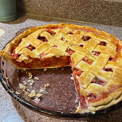 Recipe doesn’t mention cleaning the rhubarb. I cut off the tough flat backside and run my knife down the sides and remove the fibrous stringy stuff. I used 1/3 cup corn starch.