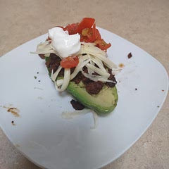 Quick, simple and pretty good! Make sure your avocados are ripe enough for eating, but not so ripe that they're guacamole. 