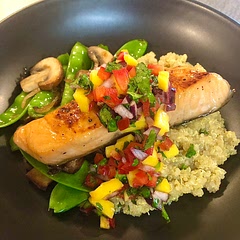 I added a bit of minced chili to the mango salsa for a bit of heat, plus extra lime juice which helped to balance the richness and sweetness of cooking the salmon in honey butter. Tasty…I’d make it again.