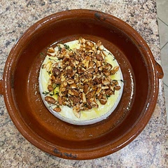 Didn’t have pistachios so used almonds instead. Could use even more honey!