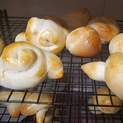 I used mostly bread flour which made them fluff up nicely - more like a dinner roll than a pretzel but still tasty 
