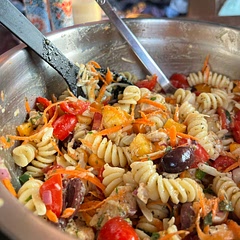 This was one of the best pasta salads we’ve had in a while! We skipped the arugula because we didn’t have any, but added chicken and fresh oregano. The dressing went really well with everything else.