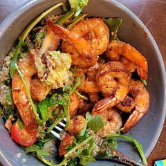 It was good and fairly quick, which was a plus for my overly tired pregnant self! ZBe sure to let the quinoa cool some if u don't want your greens to cook. I added some garlic seasoning to the shrimp and sauce. 